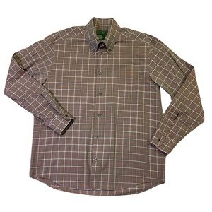 Ermenegildo Zegna mens L Large brown plaid button up casual oxford shirt EUC